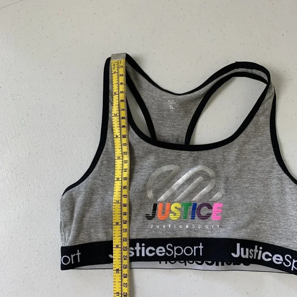 Justice Girls Gray Sports Yoga Bra Size 30 Logo Spell Out New
